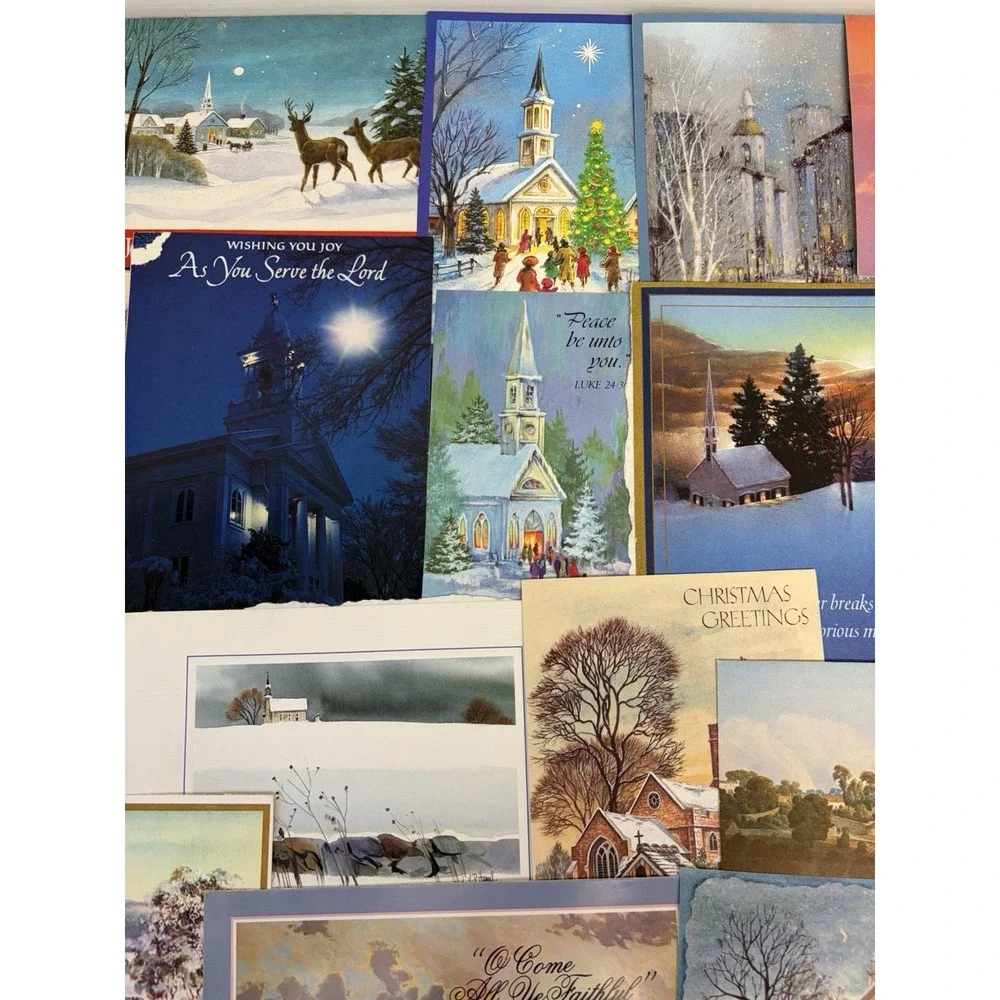 Vintage Christmas Cards Fronts ONLY Churches Cathedrals Scrapbooking Crafts 50+